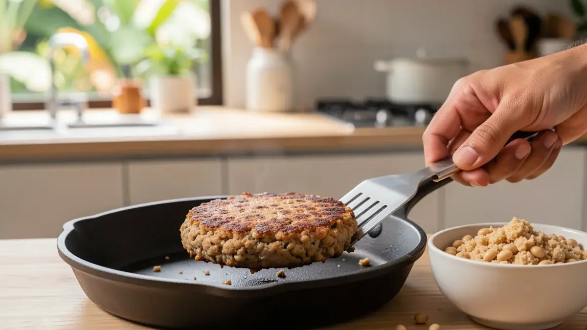 Hambúrguer de soja: a receita caseira que não desmancha na frigideira Hambúrguer de soja: a receita caseira que não desmancha na frigideira